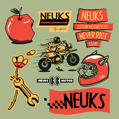 Neuks Motorcycle Branding kit art badge badges branding cat deus graphic design illustration logo motorcycle