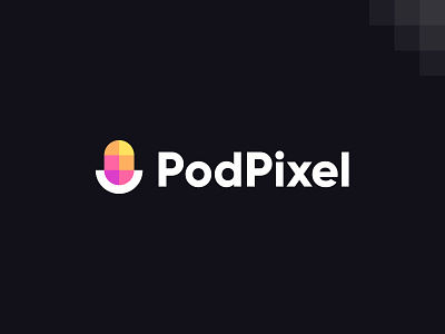 PodPixel branding data geometric identity logo mark microphone modern pod podcast radio software sound startup symbol tech technology