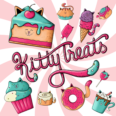 Kitty Treats Graphic Elements Set app branding cat art cat illustration design dessert illustration graphic design illustration logo typography vector