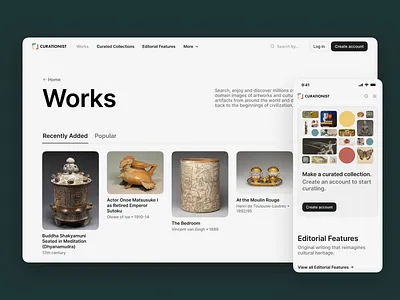 Curationist on Desktop and Mobile. art artwork clean culture design desktop digital gallery mobile significa ui ux web web design website