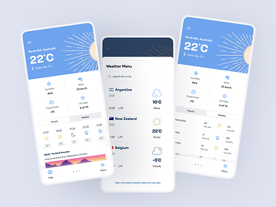 Weather Application app design application bottom sheet climate cloudy minimal mobile app nature rainy switch table temperature toggle ui ui design uiux ux weather weather app weather application
