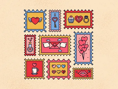 Love Postal Stamps couple cupcake happy valentines day heart holiday illustration kiss lips love love letter love spell marriage postal stamp ring romance save the date valentines day vector wedding