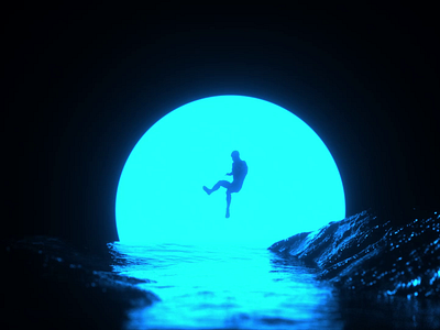 Floating 3d abstract animation blender design floating illustration landscape moon octane rocks water