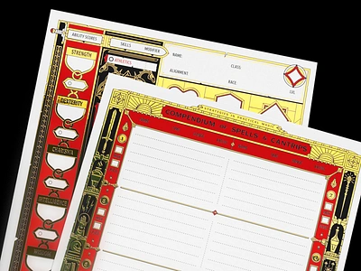 Fancy Sheet character sheet dexterity dnd dragons dungeons foil illustration line screen print skull strength sword