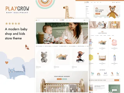 PlayGrow - Baby Shop and Kids Store Theme baby equipment baby shop kids store layout playful template theme toy store ui ux wordpress