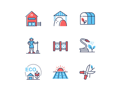 Farming - line icon set agriculture design farmer farming gardening icon industry line style summer vector village