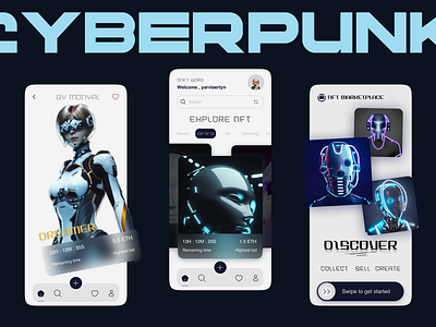 Cyberpunk NFT | marketplace app aesthetic ai app cyberapp cyberpunk darkblue design figma marketplace nft robot ui