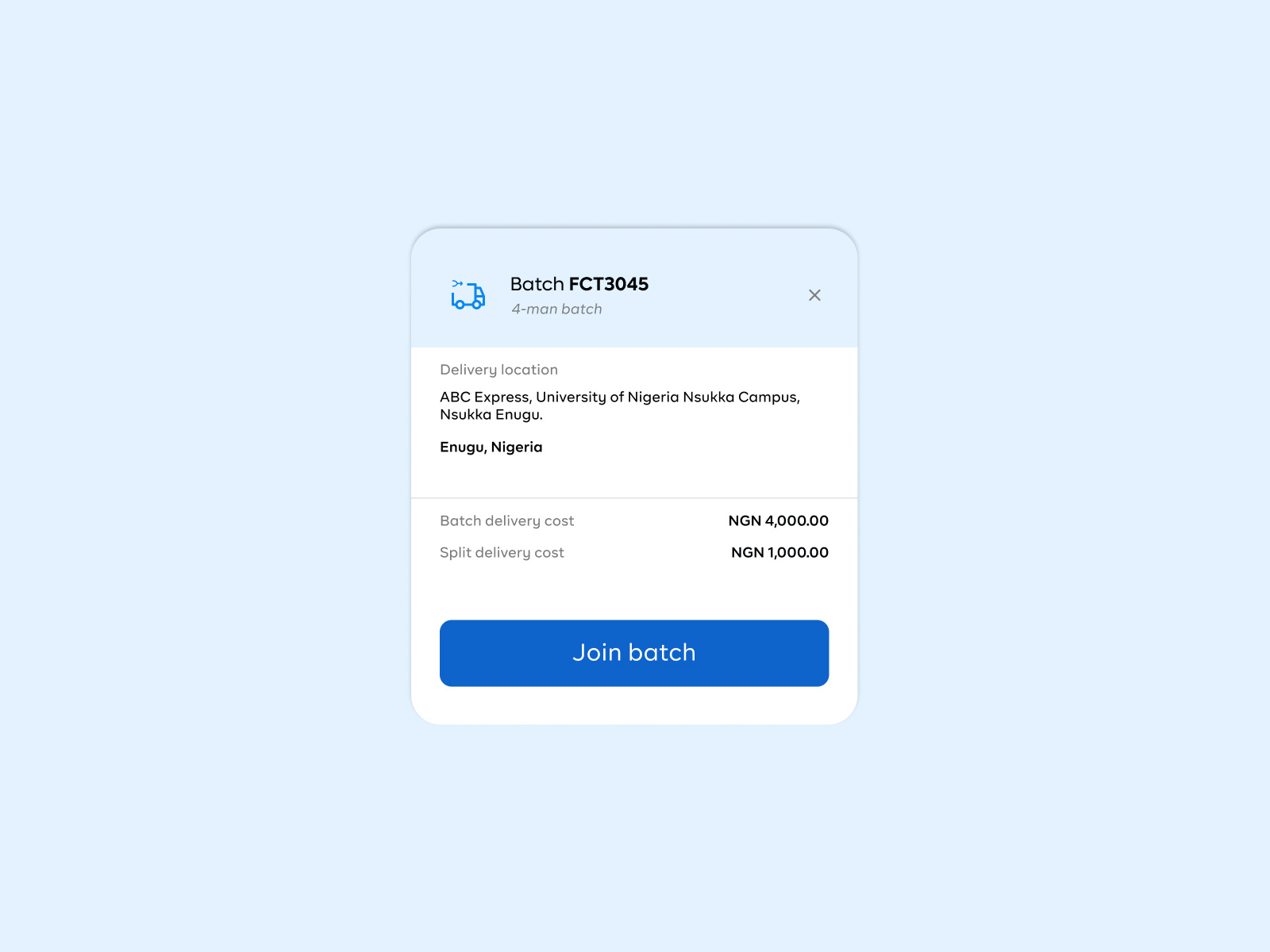 Batch delivery modal by Ozioma Sarah Eze on Dribbble
