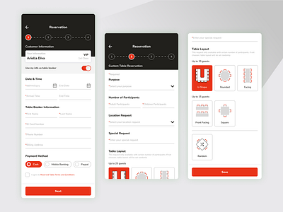 Restaurant Reservation - Customer Info & Custom Table Screen app design ui ux vector