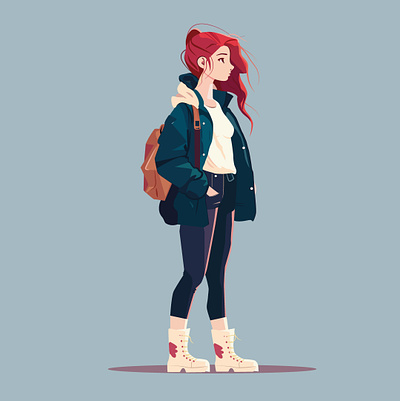 Girl with a backpack adobe illustration backpack flat girl gorgeous illustration image vector young