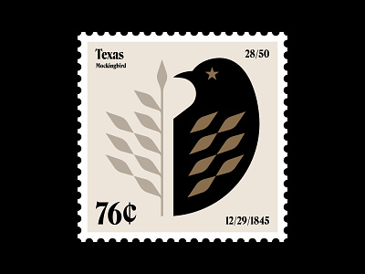Texas stamp bird feather icon illustration leaf logo mockingbird nature pecan pecan tree postage south southwest stamp star symbol texas western