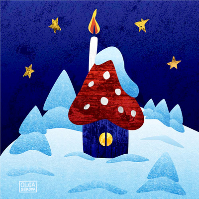 Fairy snowy house art bright colors colorful digital art fairy house illustration night photoshop snow vector