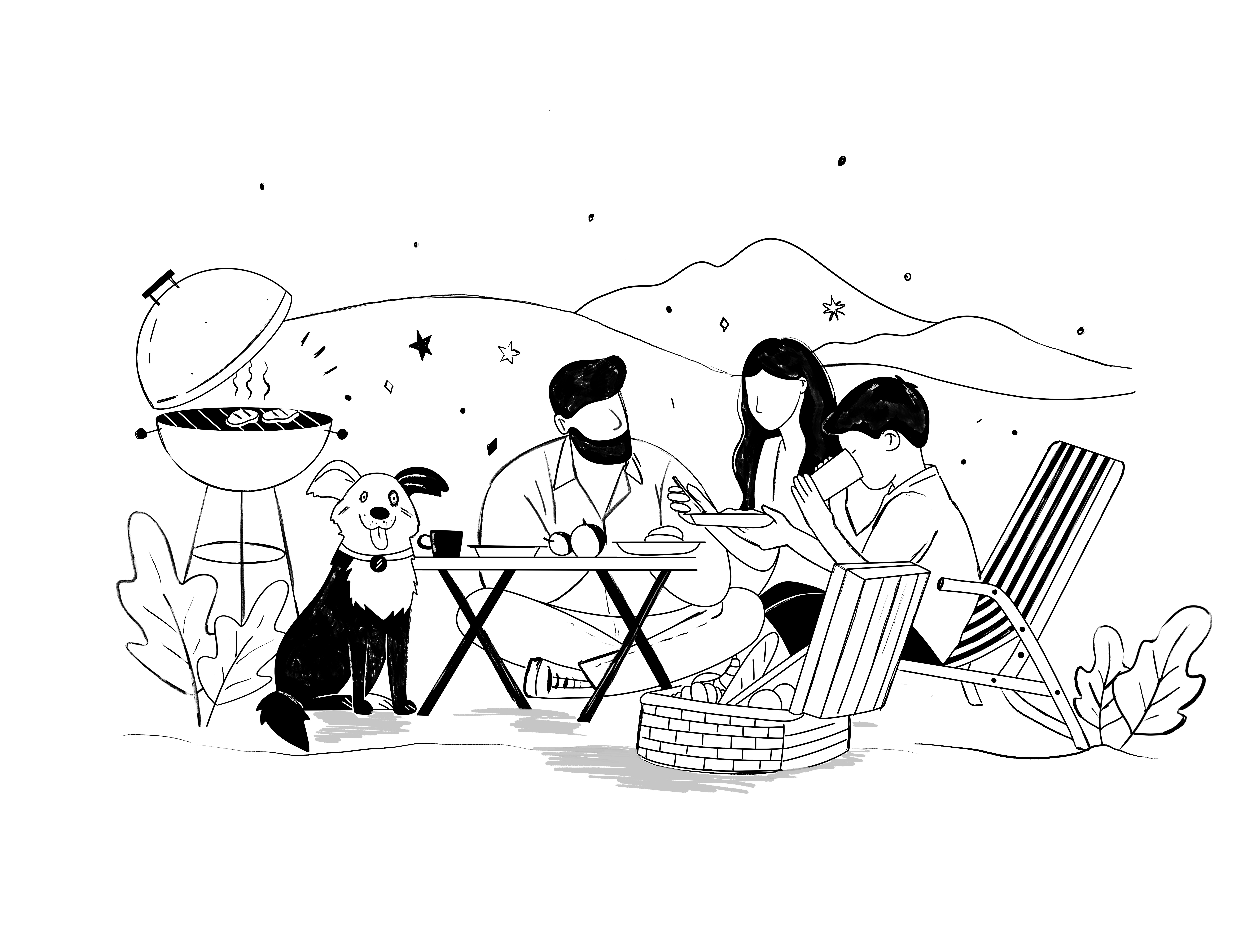Summer Fun Family Picnic Retro Style Sketch ❤ Cartoon « Cartoon A Day