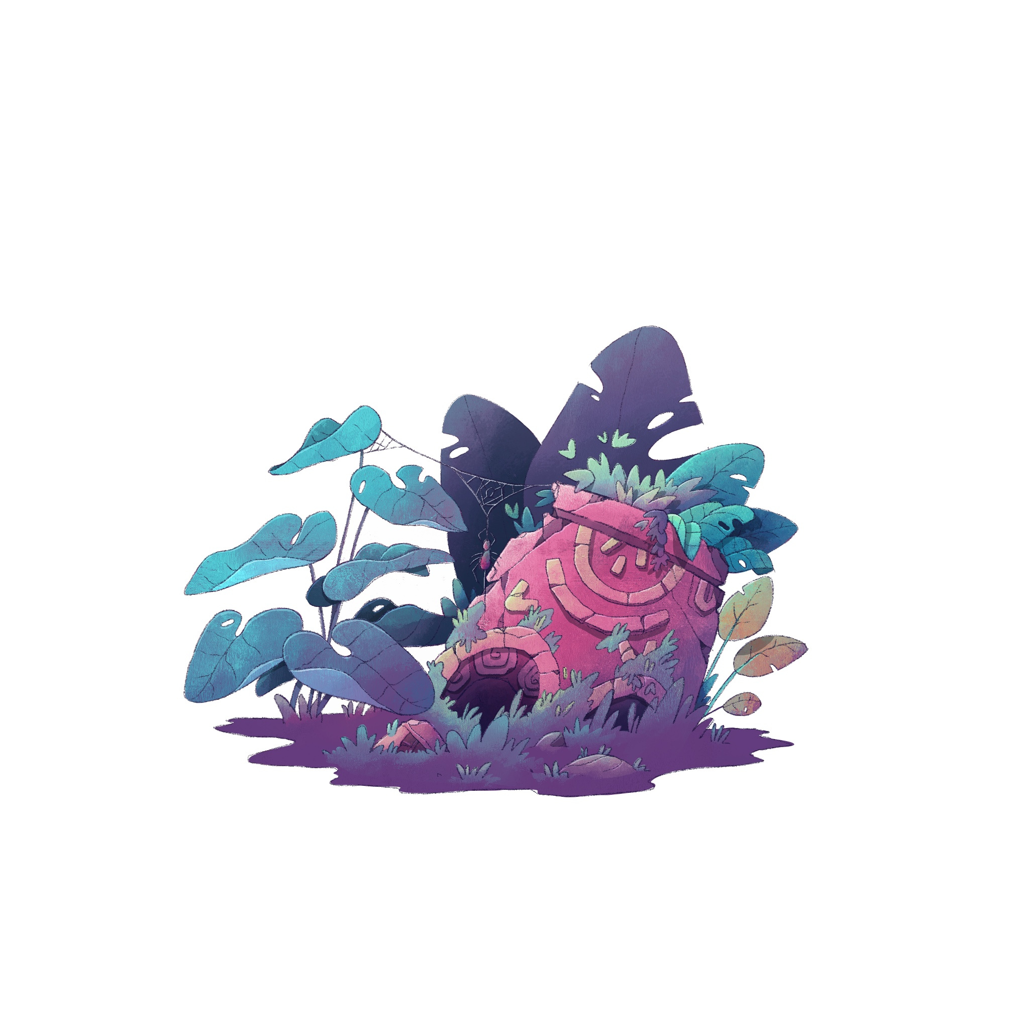 Spider in the ruins abandoned adventure ancient civilisation environnement fantasy forest forgotten illustration lanscape lost plants ruins scene spider stones story tribe vegetation