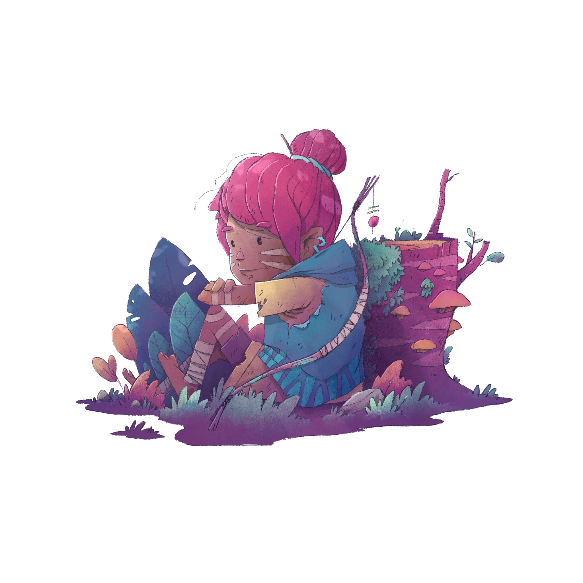 Little Markus ancient bow characterdesign civilisation clothes colors environnement fantasy illustration kid lanscape plants stones story tree tribe vegetation