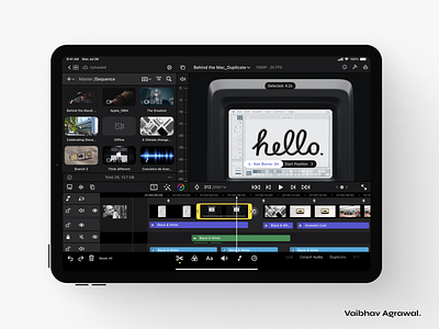 Video Editing Software Concept Design 3d apple crop editor ipad minimal mockup ui video editing