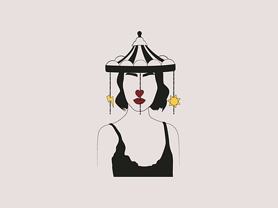 Thoughts Carousel after effects animation art artist carousel contrast emotions illustration illustrator line art merry go round minimal art mood mood swing motion graphics negative space self portrait surreal art thoughts woman