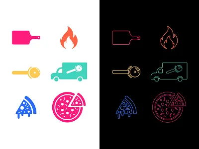 The Roaming Dough Icons brand branding food iconography icons pizza rebrand stroke