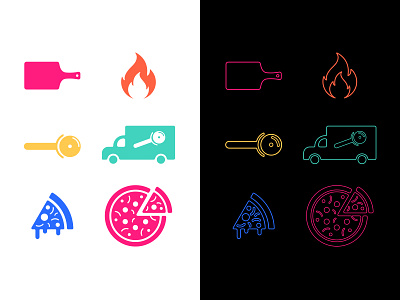 The Roaming Dough Icons brand branding food iconography icons pizza rebrand stroke