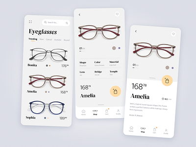 Eyeglasses UI app clean ecommerce eyeglasses mobile shopping simple ui
