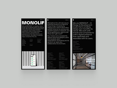 MONOLIF Studio - Mobile black branding design minimal mobile typography ui ux website white