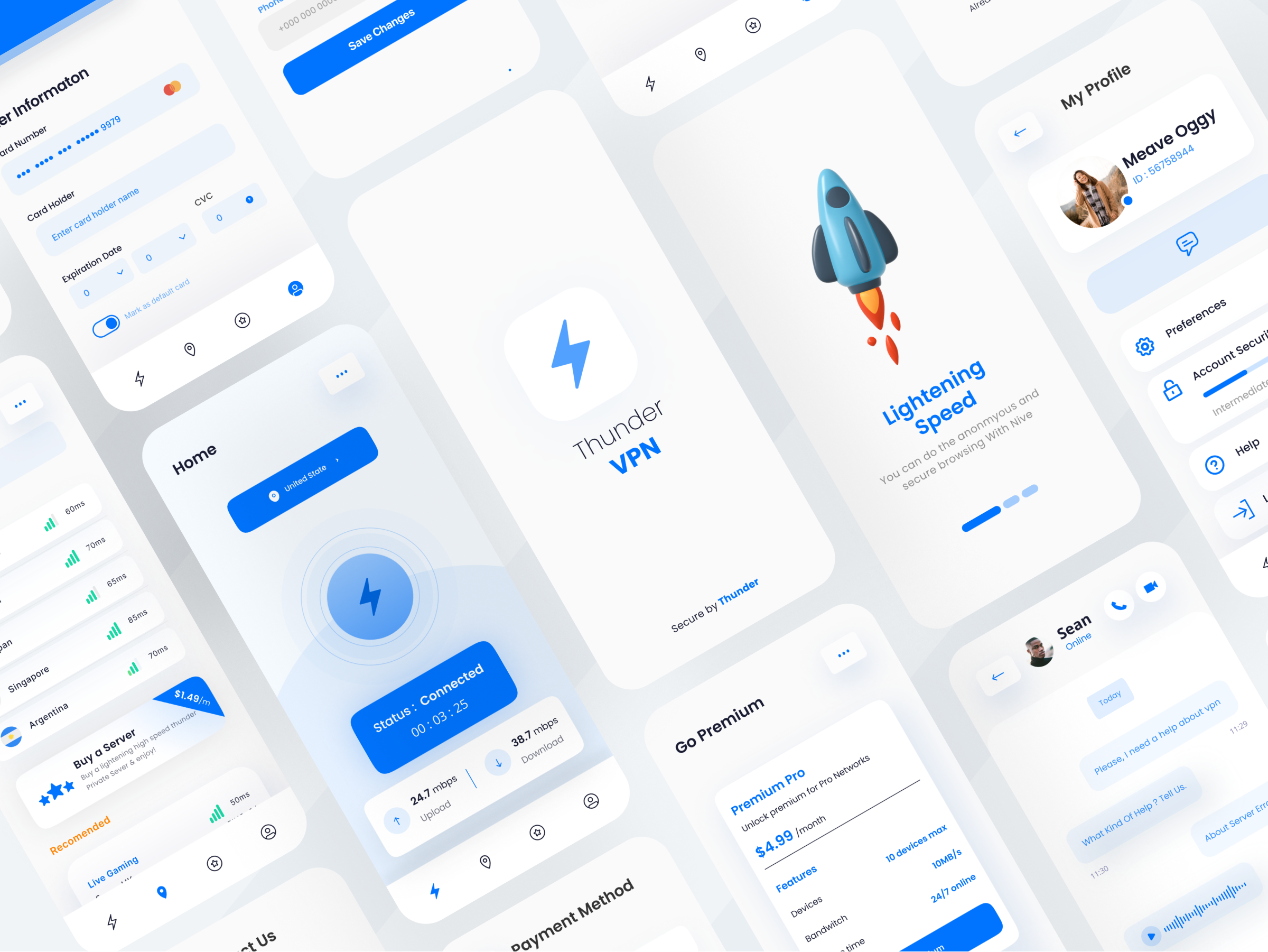 Thunder — A VPN Mobile App — UI.UX Design — Case Study — Figma adobe xd app design case study design figma freelance mobile app mobile vpn protopie prototype remote ui ui design upwork userflow ux ux design vpn app web design wireframe