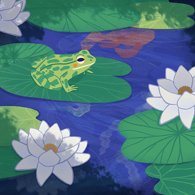Summer Day at the Pond 2d after effects animal animation blue color flowers frog green hand drawn illustration illustration art lilypad motion design nature pond summer water