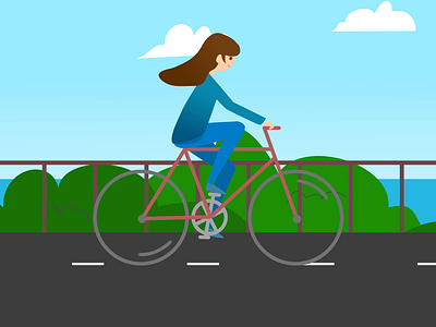 Riding a Bicycle animation bicycle bike cartoon gif girl illustration landscape lottie motion graphics riding sea