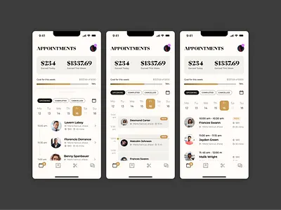 Appointments Variations app appointment appointments barbershop booking booking app calendar dashboard date modern dashboard schedule turns ui