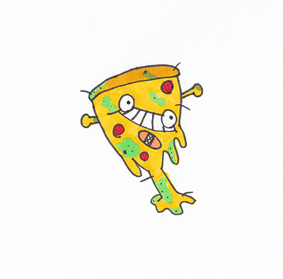 Moe's Pizza band aid cartoon character cheese dripping face funny gross hair hand illustration illustrator markers mold moldy old pepparoni pizza silly smile