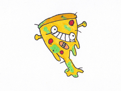 Moe's Pizza band aid cartoon character cheese dripping face funny gross hair hand illustration illustrator markers mold moldy old pepparoni pizza silly smile