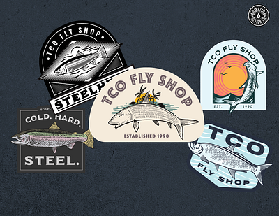 TCO FLY SHOP MATERIALS fish fly fishing graphic design illustration logo merchandise stickers trout