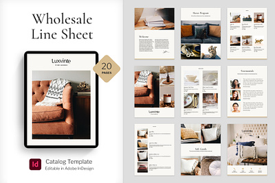 Wholesale Catalog Design Template branding brochure catalog clean cream elegant furniture indesign layout line sheet linesheet minimal print design simple small business typography wholesale
