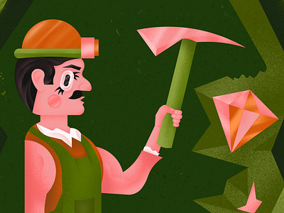 Miner ⛏️ adobe character digitalart editorial gaming gradient grain illustration illustrator jewel minecraft miner mineshaft mining procreate vector