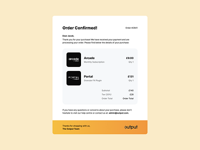 Output Email Receipt - Daily UI #017 app confirmation dailyui design email email preview music music production order preview software tech ui uxui vector