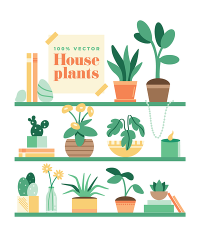 House Plant Vector Icon Set candles digital display eps flat hand drawn house plant illustration plants shelf shelves urban jungle vector