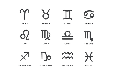 12 Astrological Signs Icon Set aquarius aries cancer design digital illustration divination editorial gemini hand drawn horoscope icon set illustration leo libra pisces sagittarius scorpio taurus virgo zodiac