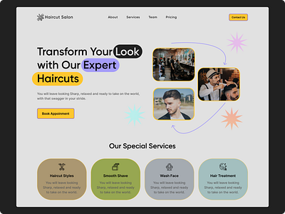 Haircut Salon Website Design app branding design graphic design haircut haircut salon haircutsalon hairstyle hairstyles illustration logo salon typography ui ux vector