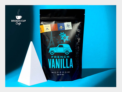 Broken Cup Cafe Pkg. French Vanilla beverages brand identity coffee design graphic design packaging typography