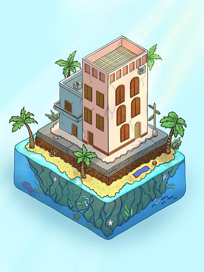 🏝️ Floaty Island 🏝️ beach design graphic design hotel intern isometric procreate sunshine ukraine