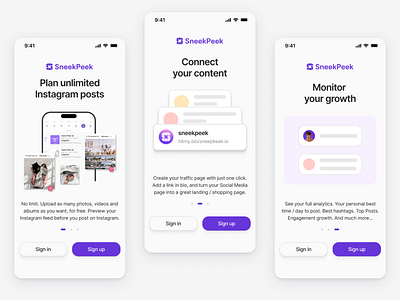 📲 Onboarding steps - SneekPeek app branding design graphic design instagram minimal mobile ui ux