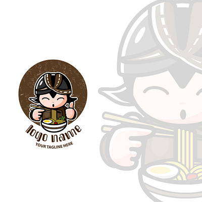 Noodle restaurant logo cartoon character food illustration javanese logo mascot noodle restaurant