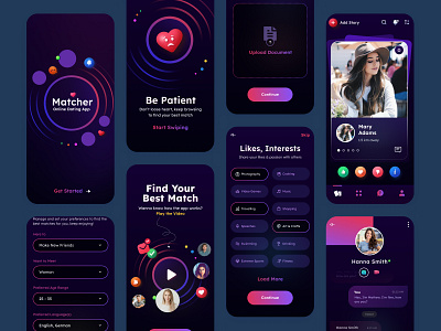 Matcher Dating App Design app app design app designs app ui dating app ui design illustration logo matching app matchmaking app tinder app ui ui ux ui ux design uiux website ui