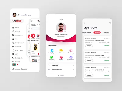 Ecommerce Profile App UI Design account automotive automotiveparts business car design ecommerce automotiveparts hamburger market parts profile ui ui design uiux vehicle xd