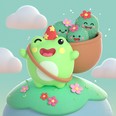 Joyfull Frog 3d 3d character 3d illustration 3dart art cartoon character cinema4d colorful design graphic design illustration lowpoly lowpoly art