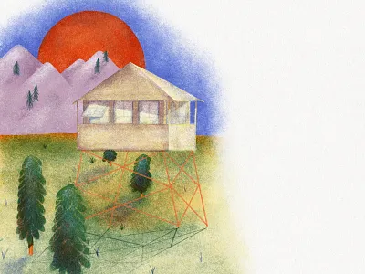 Fire Watcher 02 illustration lookout mountains outdoors procreate sunset tower trees view