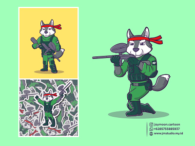 Mascot WOLF Paintball Business animal army branding business cartoon cute design graphic design gun illustration logo paintball service soldier vector wolf