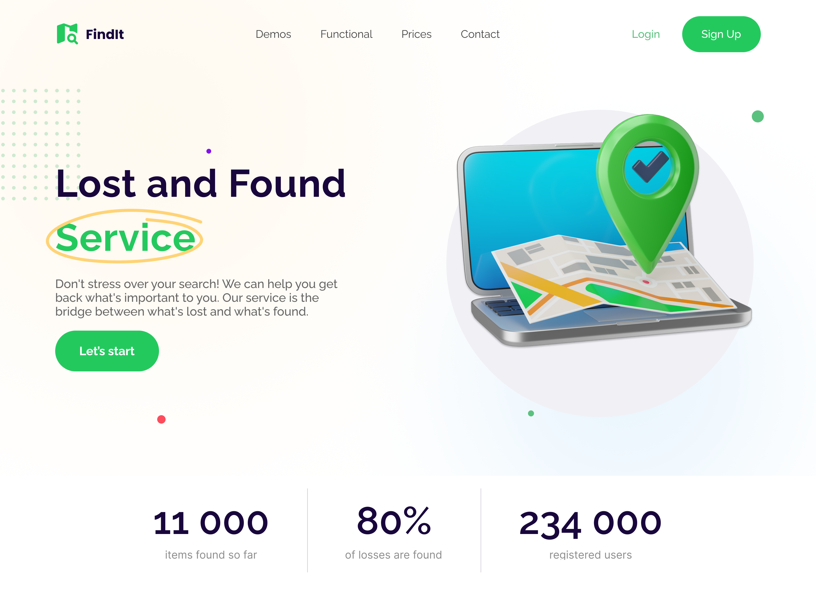 Lost-and-found website homepage concept 3d 3d icons blender c4d design figma icon illustration interface isometric render skeuomorphism ui web design