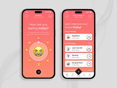 MoodMate - Daily habits mobile app app calendar creative daily habits design feeling habits health healthy innovative ios meditation mobile app mood productivity skills ui ux