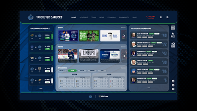 NHL Canucks Dark UI Design branding canucks dark graphic design hockey interface layout nhl sports team ui